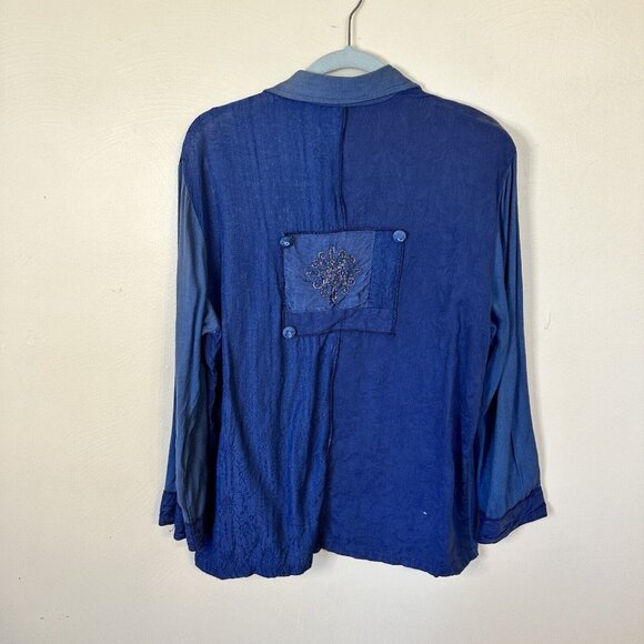 Vintage George Klein Womens 100% Blue Cotton Button Up Art to Wear Shirt Large - Picture 7 of 12